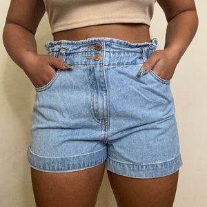 Paper bag denim shorts